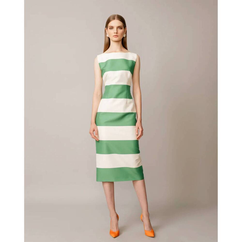 NEW MAISON ZOULIAS jacky stripes midi dress in green white stripe